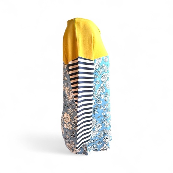 NWOT Colorblock Floral and Striped Long Sleeve Top - Mustard and Blue - Picture 5 of 8